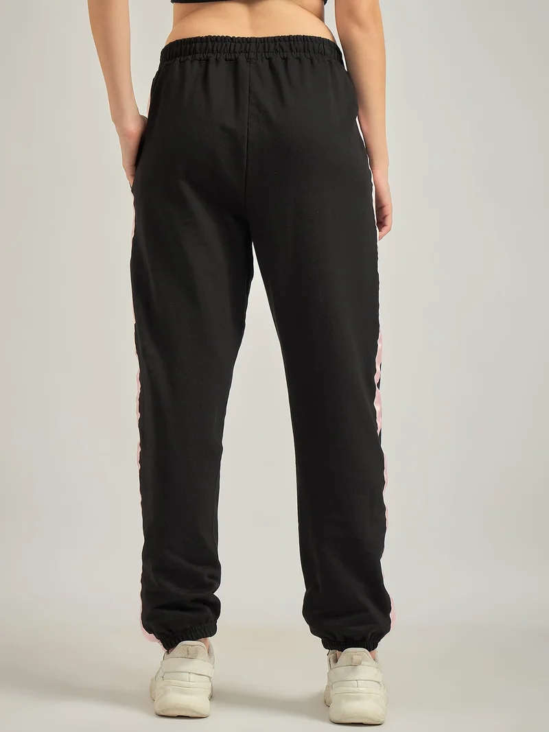 Outzidr  Black Side Tape Printed Sweatpants for Women | Best Price UAE